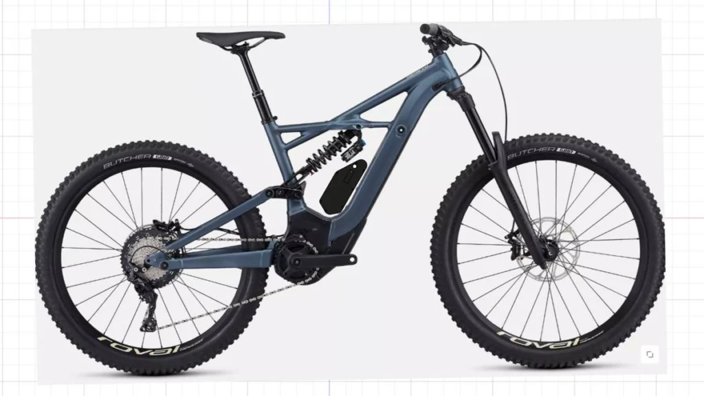 Projeção do Packbooster Custom 360 montado na Specialized Turbo Kenevo (amortecedor Fox)
